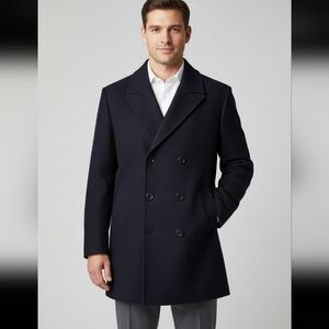 Lauren Ralph Lauren Navy Wool Blend Lined Double Breasted Overcoat Sz XXL 50-52R